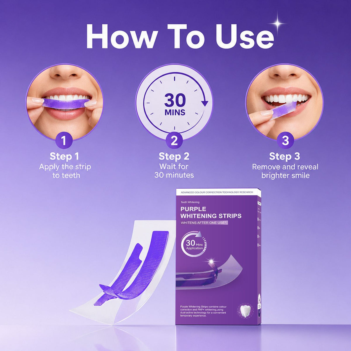 Purple Teeth Whitening Strips for Brightening and Freshening Breath