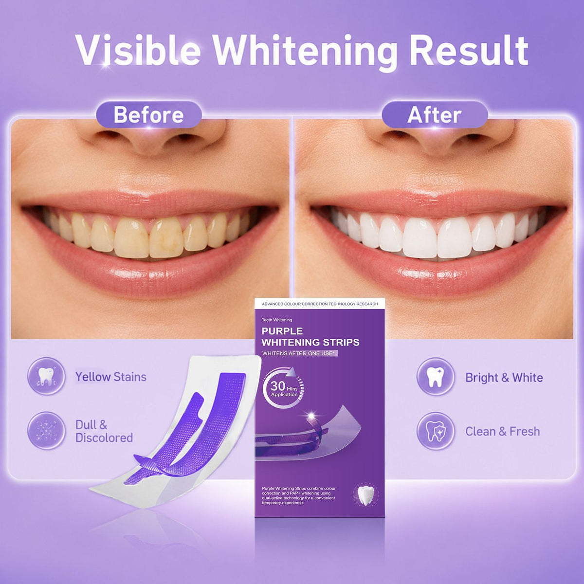 Purple Teeth Whitening Strips for Brightening and Freshening Breath