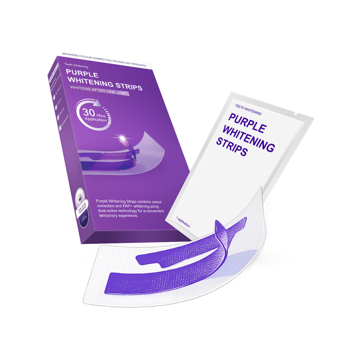 Purple Teeth Whitening Strips for Brightening and Freshening Breath